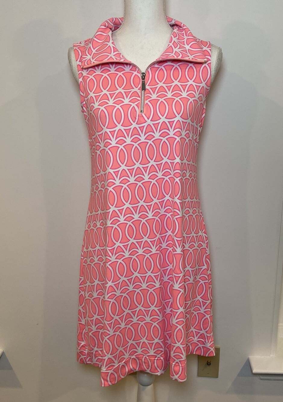 Lulu B Dress Sleeveless 1/4 Zip Athletic Stretch Pink White Small S